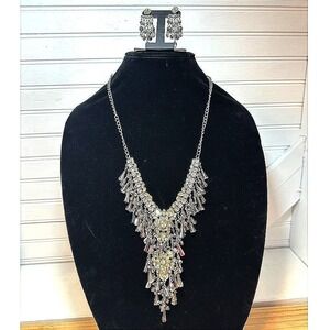 Premier‎ Designs jewelry set Necklace & Earrings Silver Tone Yellow rhinestone